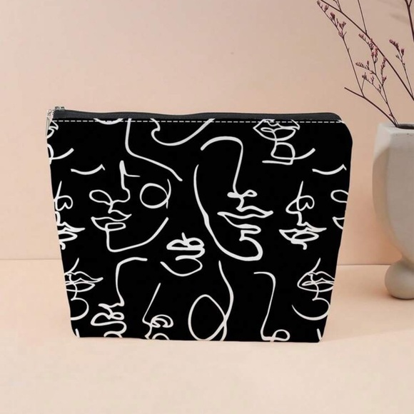 Handbags - ABSTRACT FACE PRINT MAKEUP BAG